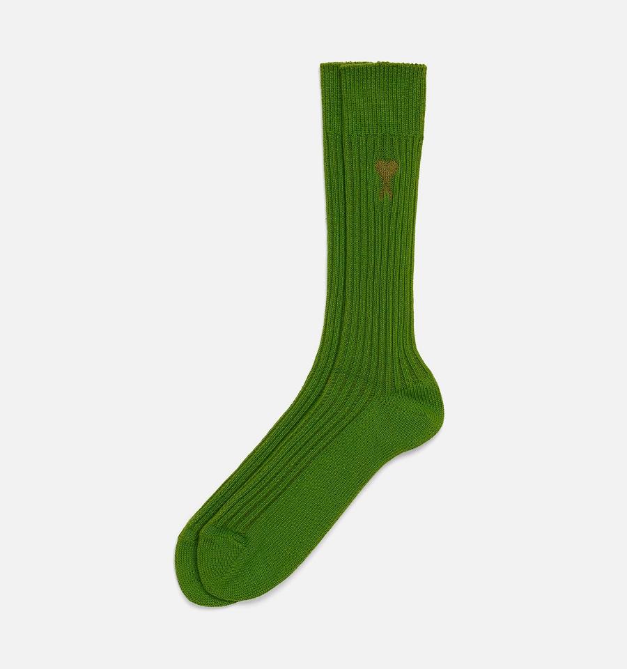 Green Ami Paris Ami De Coeur Plain Socks | ami_IE300