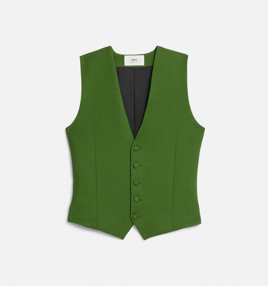 Green Ami Paris Fitted Sleeveless Jackets | ami_IE541