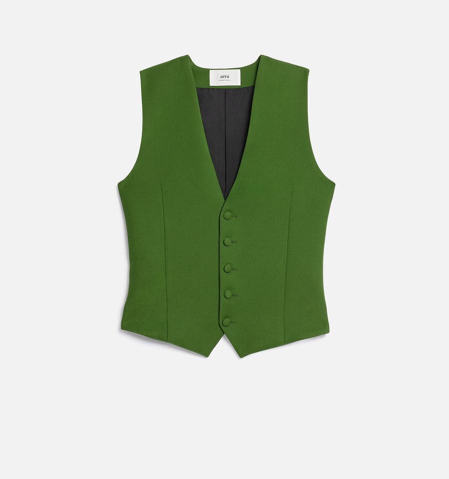 Green Ami Paris Fitted Sleeveless Jackets | ami_IE541