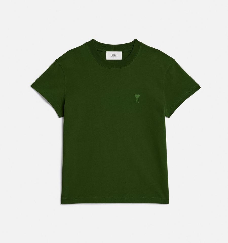 Green Ami Paris Tonal Ami de Coeur T Shirts | ami_IE209