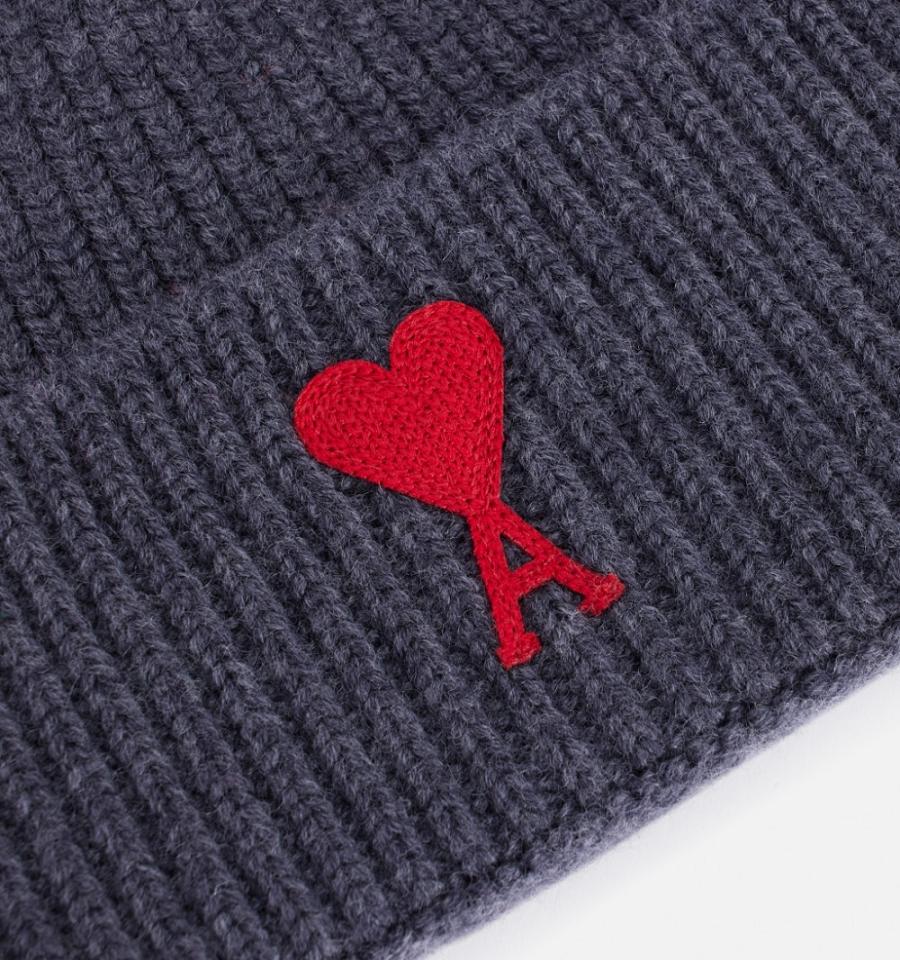 Grey Ami Paris Ami de Coeur Beanies | ami_IE254