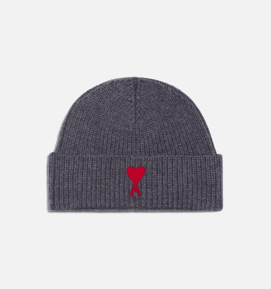 Grey Ami Paris Ami de Coeur Beanies | ami_IE254