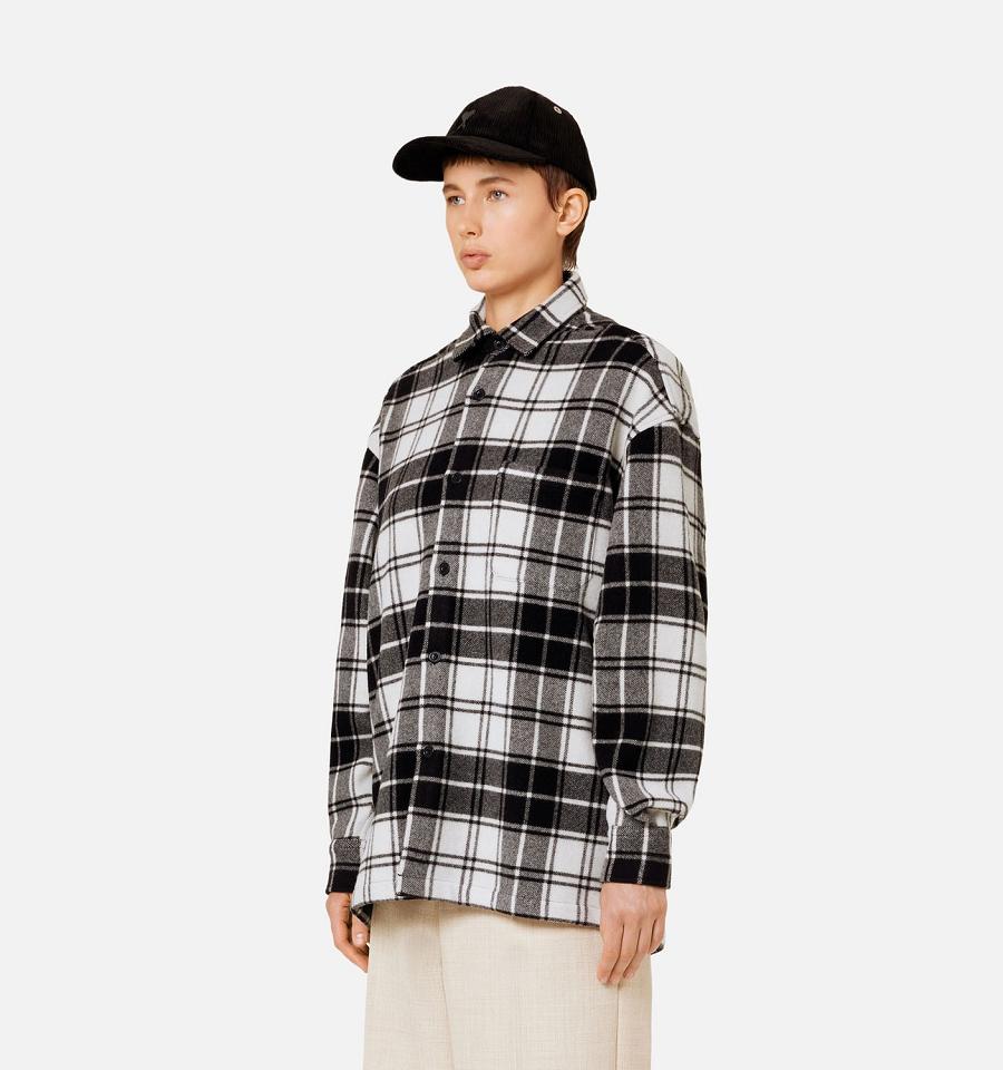 Grey Ami Paris Checked Overshirt With Print Jackets | ami_IE331