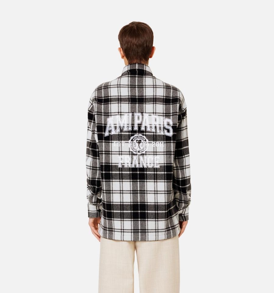 Grey Ami Paris Checked Overshirt With Print Jackets | ami_IE331