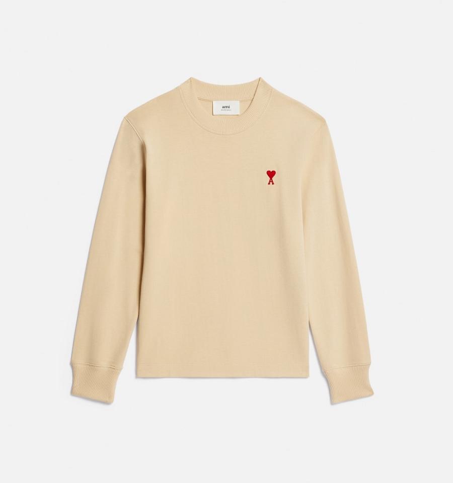 Khaki Ami Paris Ami de Coeur Long Sleeves T Shirts | ami_IE170