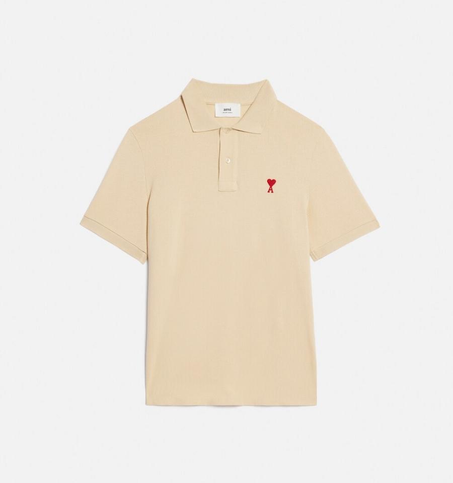 Khaki Ami Paris Ami de Coeur Polo Polo Shirts | ami_IE339