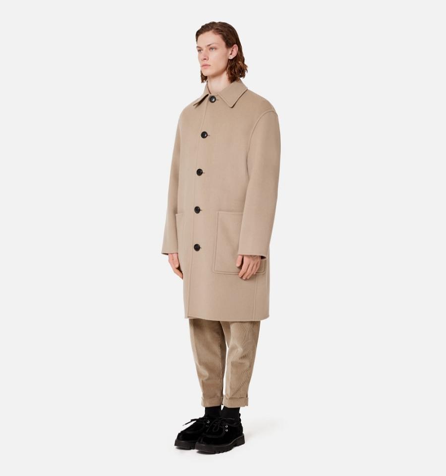 Khaki Ami Paris Double Face With Patch Pockets Coats | ami_IE230