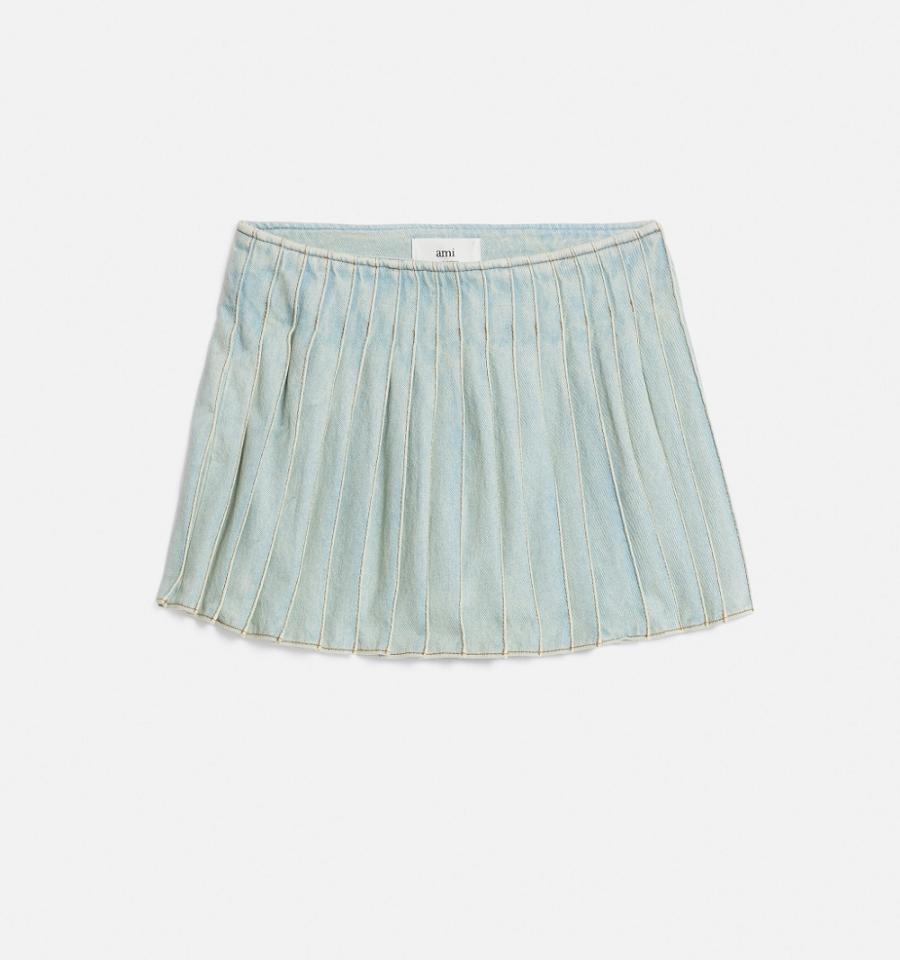 Light Blue Ami Paris Pleated Skirts | ami_IE477