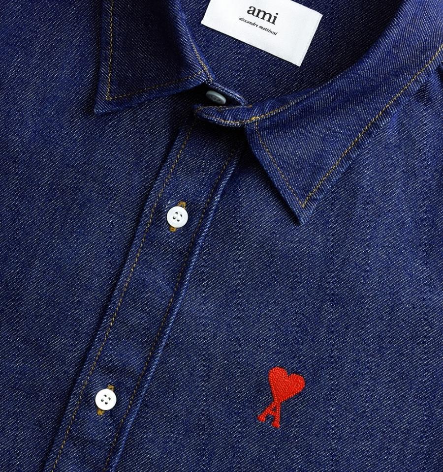 Navy Ami Paris Ami De Coeur Denim Shirts | ami_IE407