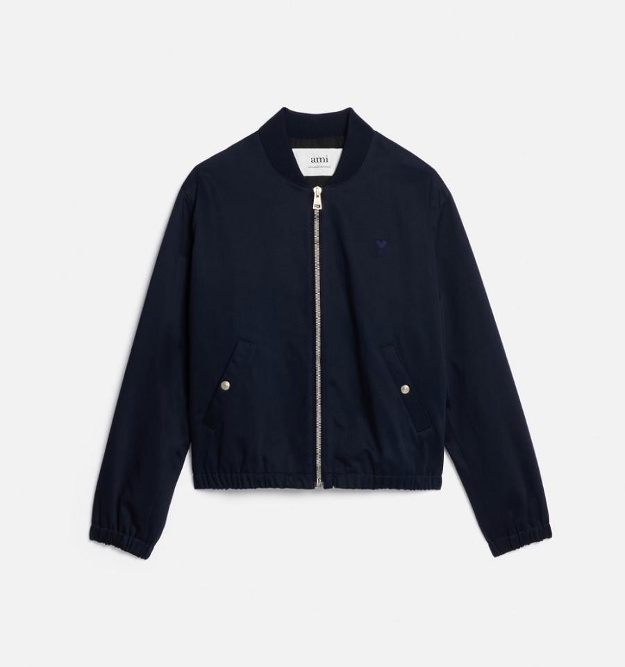 Navy Ami Paris Ami de Coeur Bomber Jackets | ami_IE360