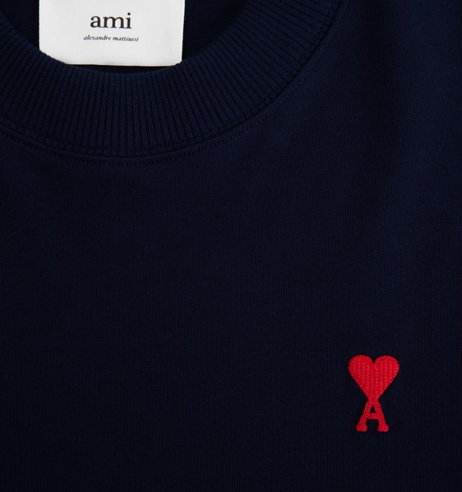 Navy Ami Paris Ami de Coeur Long Sleeves T Shirts | ami_IE399