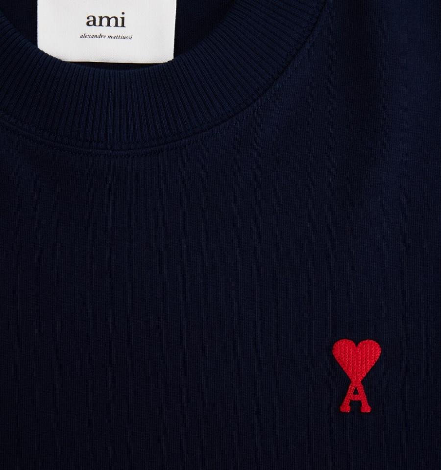 Navy Ami Paris Ami de Coeur Long Sleeves T Shirts | ami_IE440