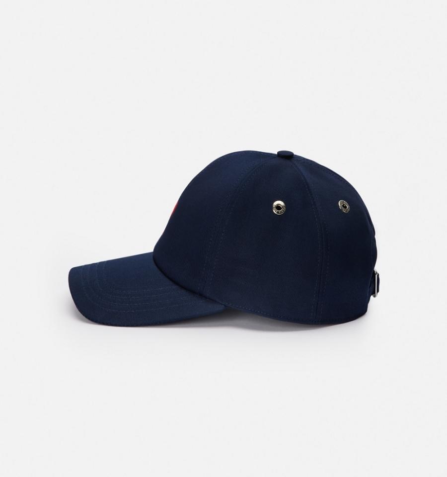 Navy Ami Paris Red Ami de Coeur Embroidery Caps | ami_IE404