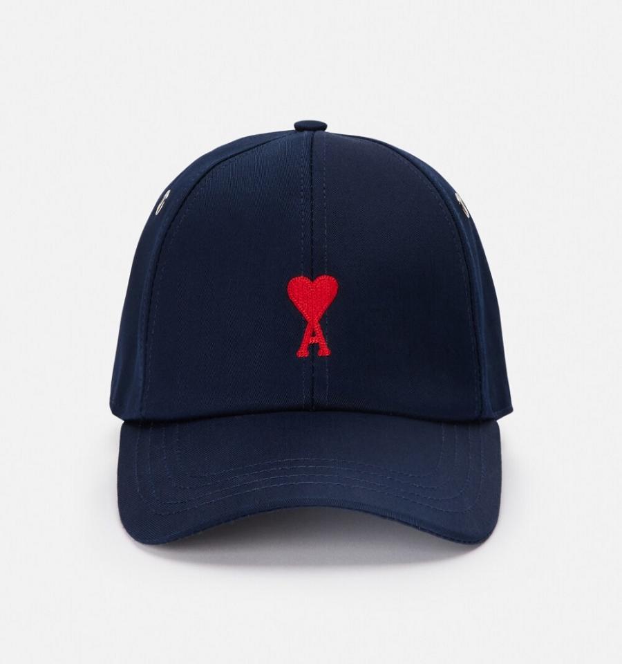 Navy Ami Paris Red Ami de Coeur Embroidery Caps | ami_IE404