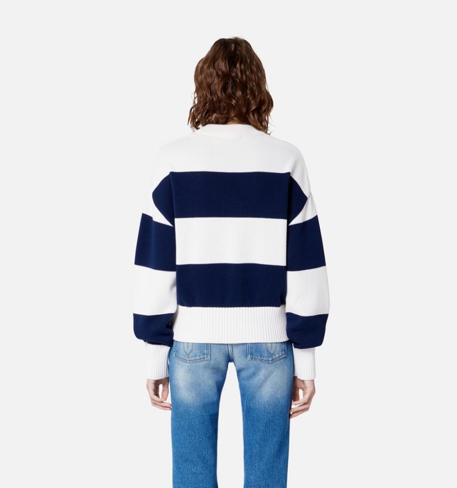 Navy / White Ami Paris Ami de Coeur With Rugby Stripes Sweaters | ami_IE531