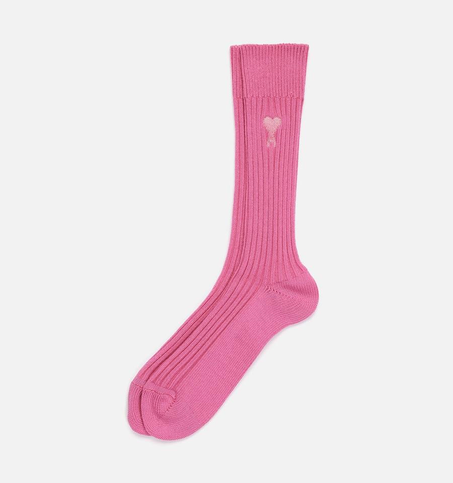 Pink Ami Paris Ami De Coeur Plain Socks | ami_IE182