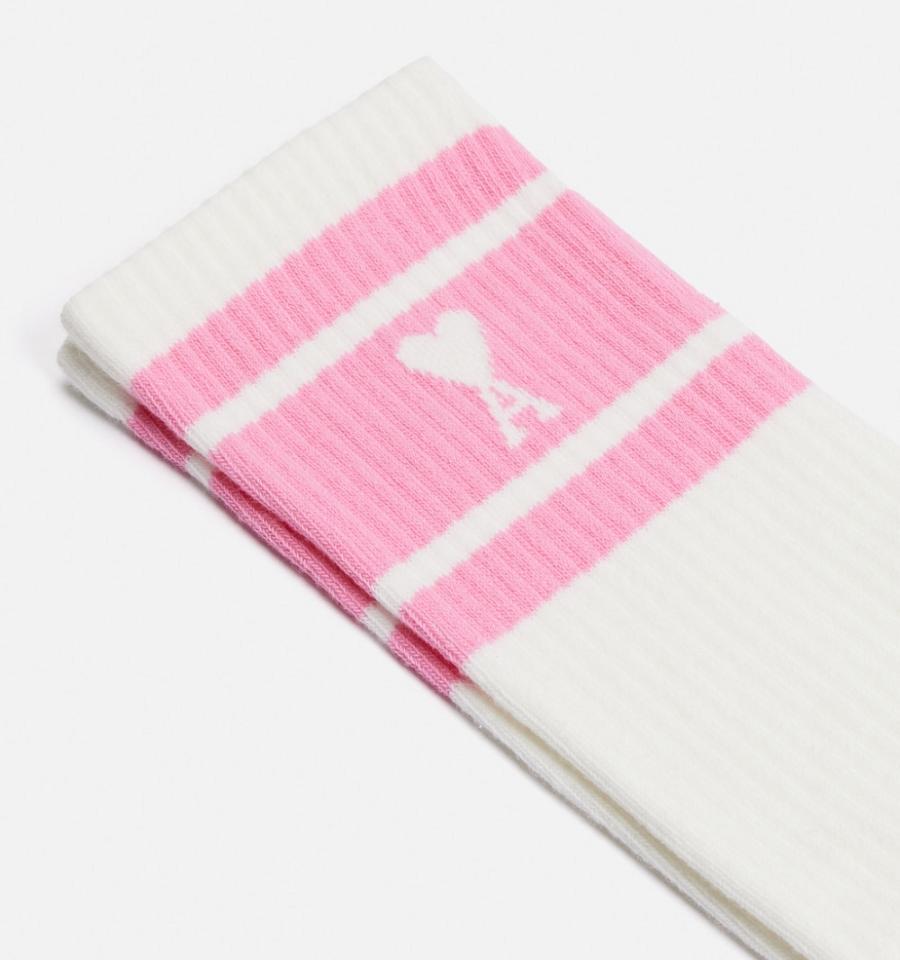 Pink Ami Paris Ami de Coeur Striped Socks | ami_IE536