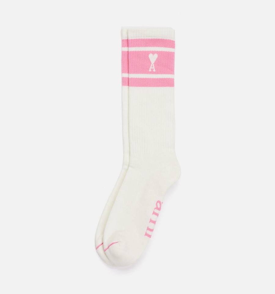 Pink Ami Paris Ami de Coeur Striped Socks | ami_IE536