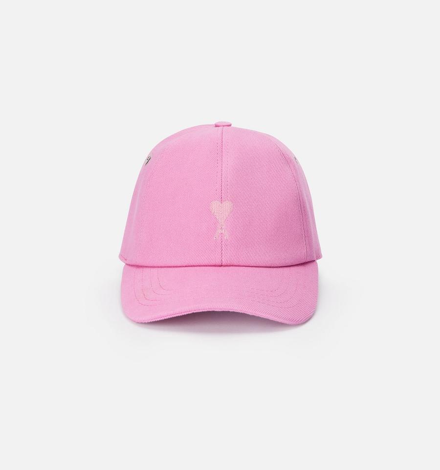 Pink Ami Paris Tonal Ami de Coeur Embroidery Caps | ami_IE474