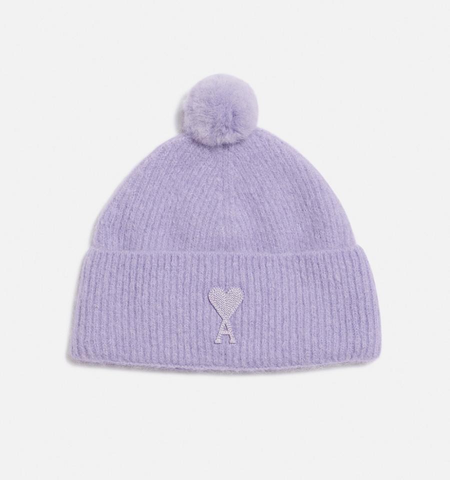 Purple Ami Paris Ami De Coeur with Pom Pom Beanies | ami_IE575