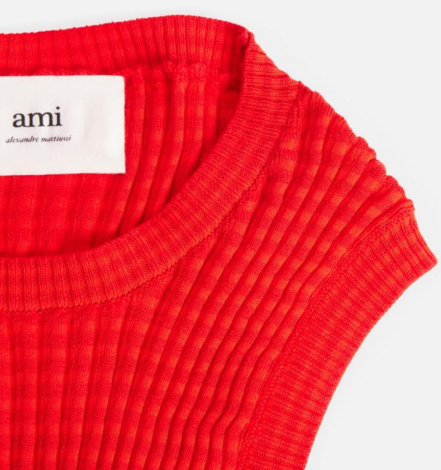 Red Ami Paris Pleated Sleeveless Sweaters | ami_IE573