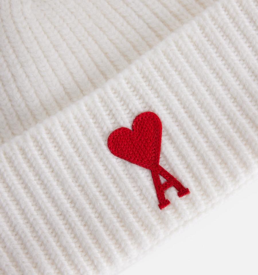 White Ami Paris Ami de Coeur Beanies | ami_IE211