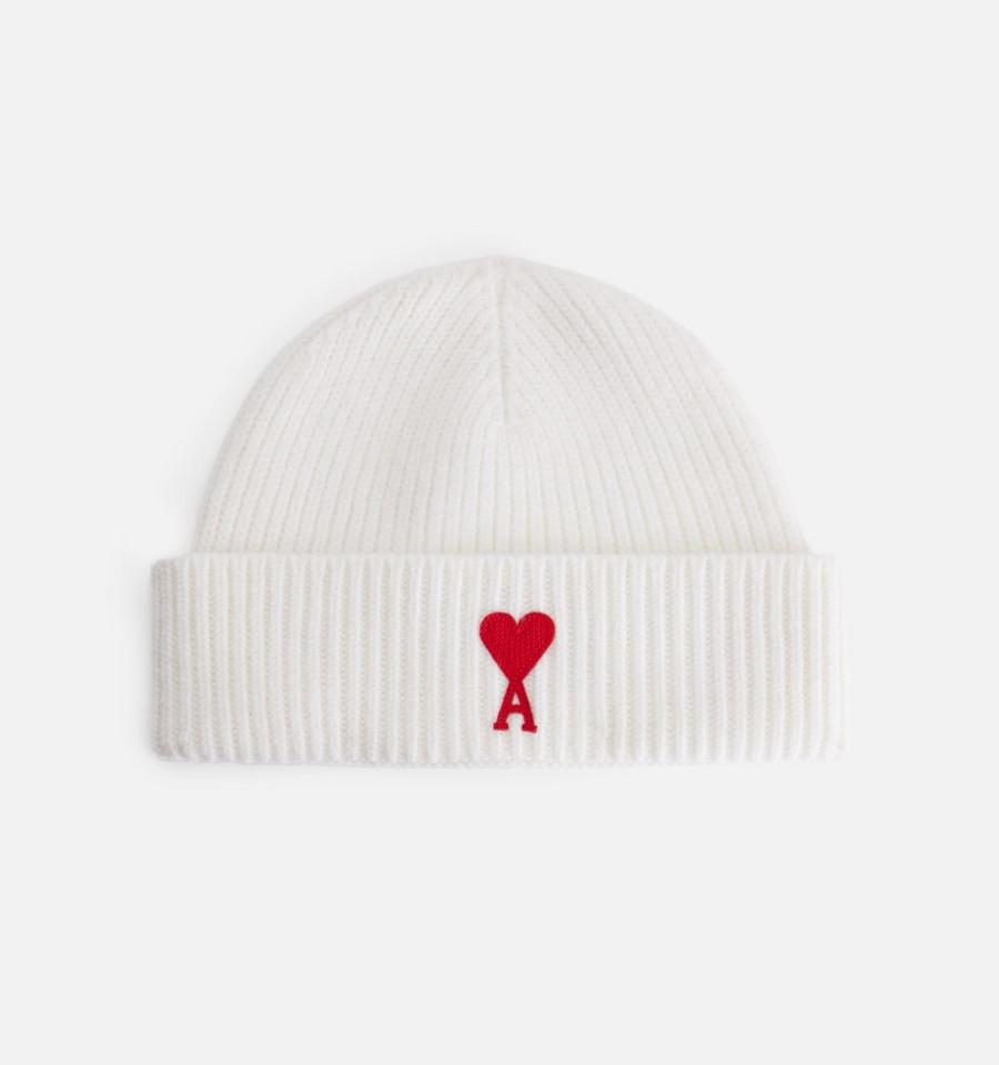 White Ami Paris Ami de Coeur Beanies | ami_IE211