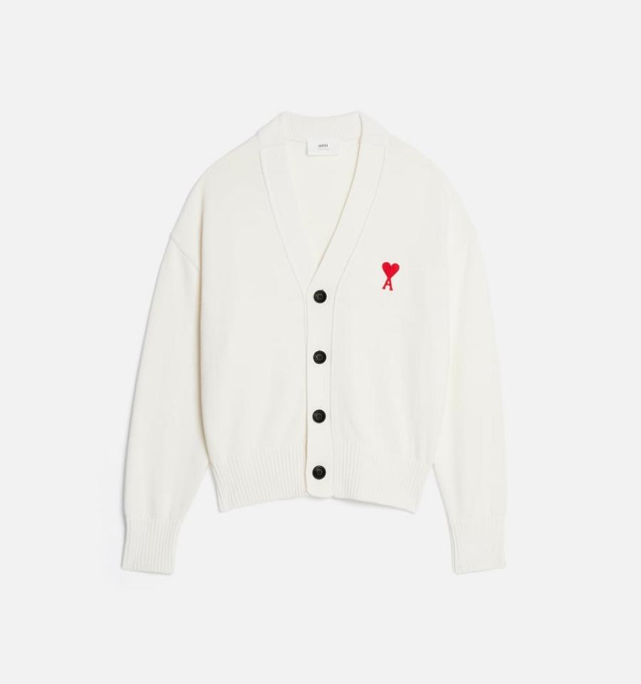 White Ami Paris Ami de Coeur Cardigans | ami_IE552