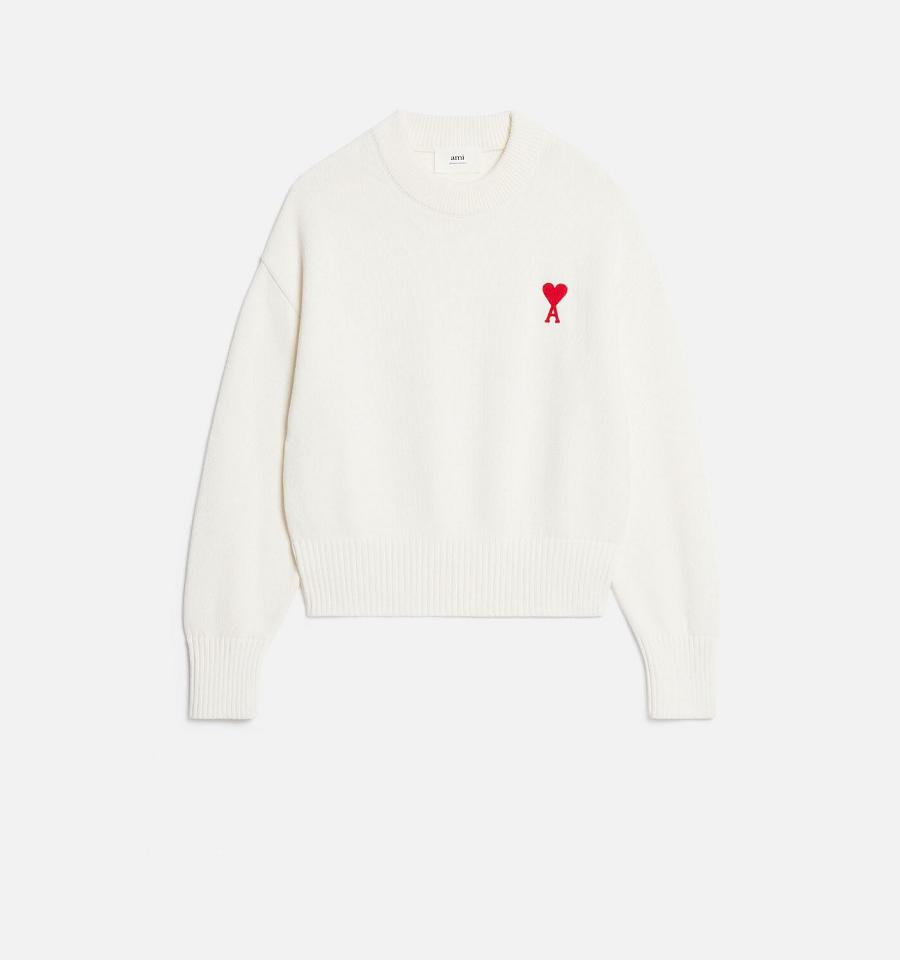 White Ami Paris Ami de Coeur Crewneck Sweaters | ami_IE352