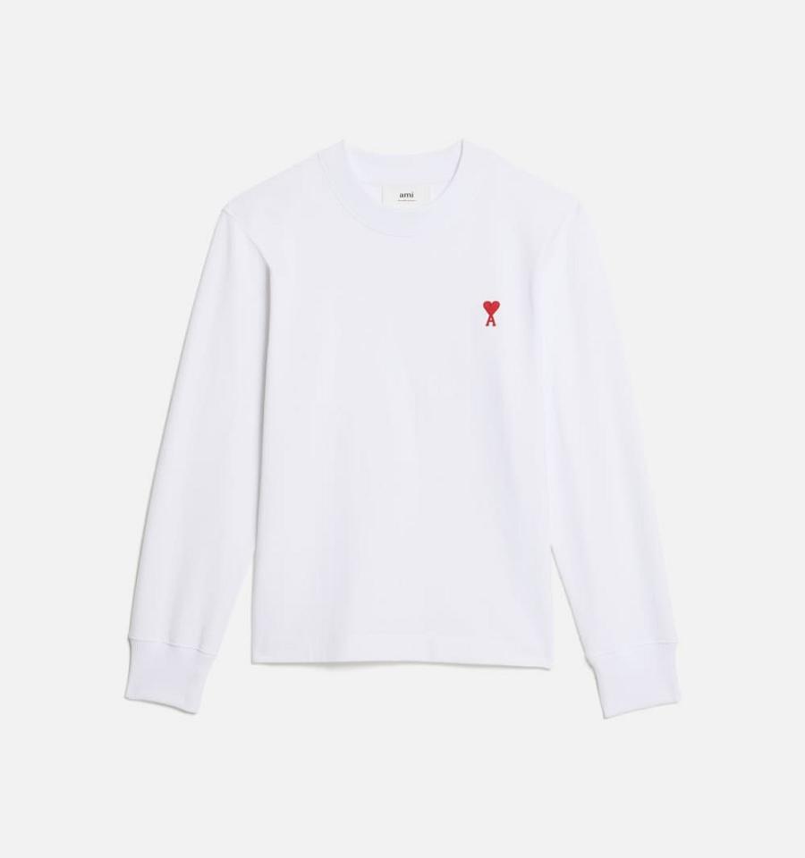 White Ami Paris Ami de Coeur Long Sleeves T Shirts | ami_IE269