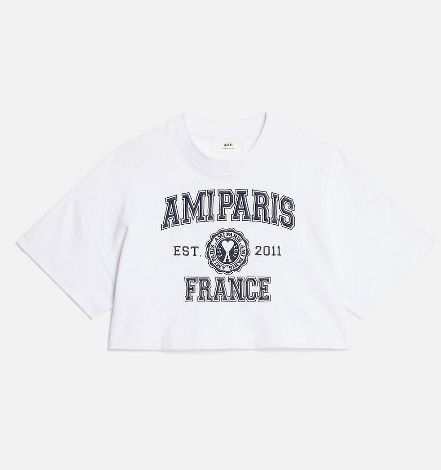 White Ami Paris Cropped Amiparis France T Shirts | ami_IE302