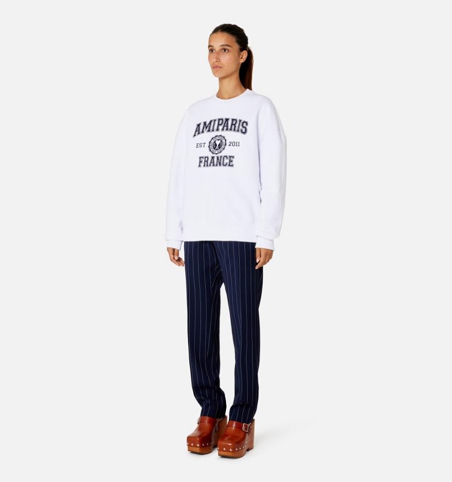 White Ami Paris France Crewneck Sweatshirts | ami_IE267