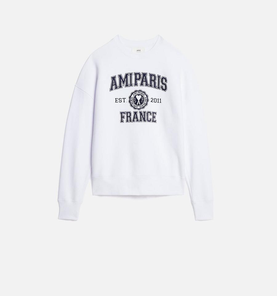 White Ami Paris France Crewneck Sweatshirts | ami_IE267