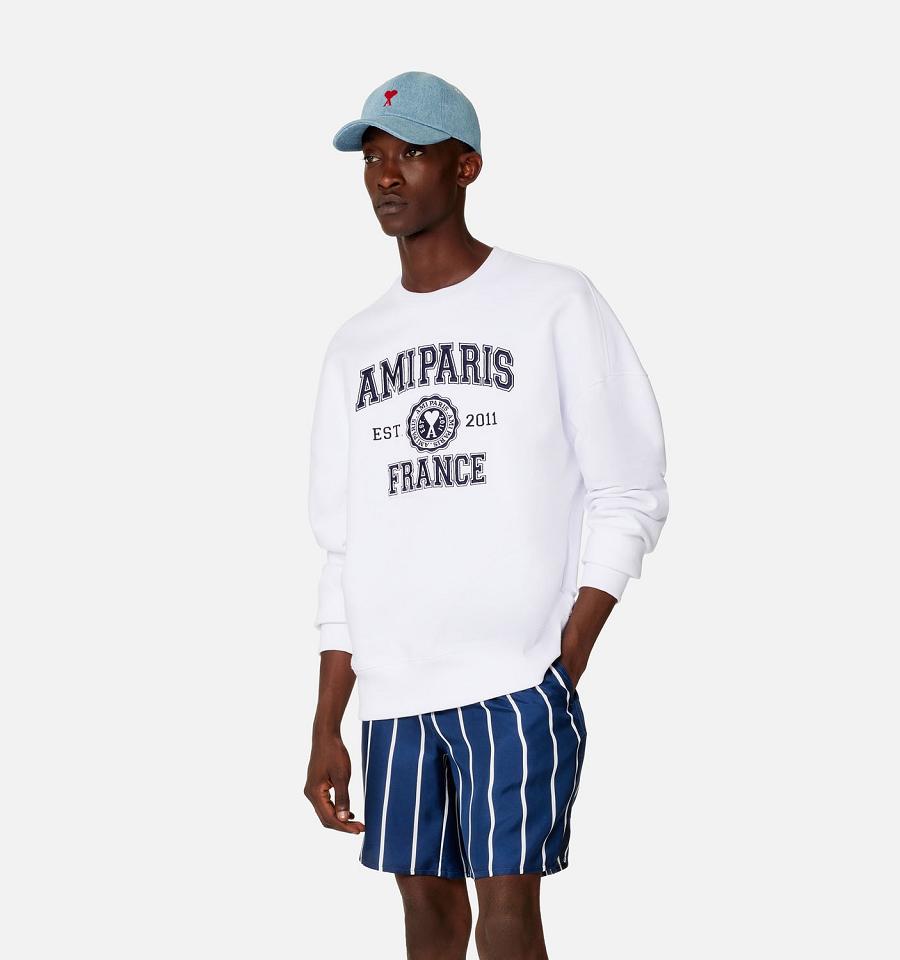 White Ami Paris France Crewneck Sweatshirts | ami_IE293