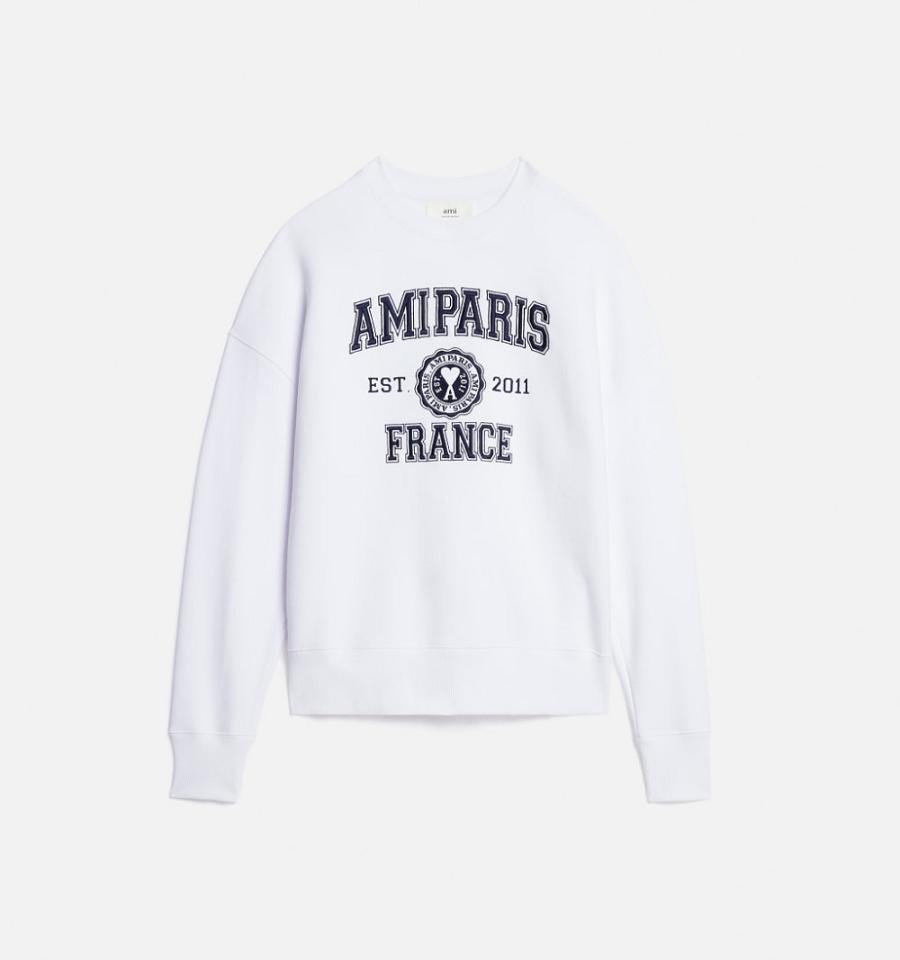 White Ami Paris France Crewneck Sweatshirts | ami_IE293