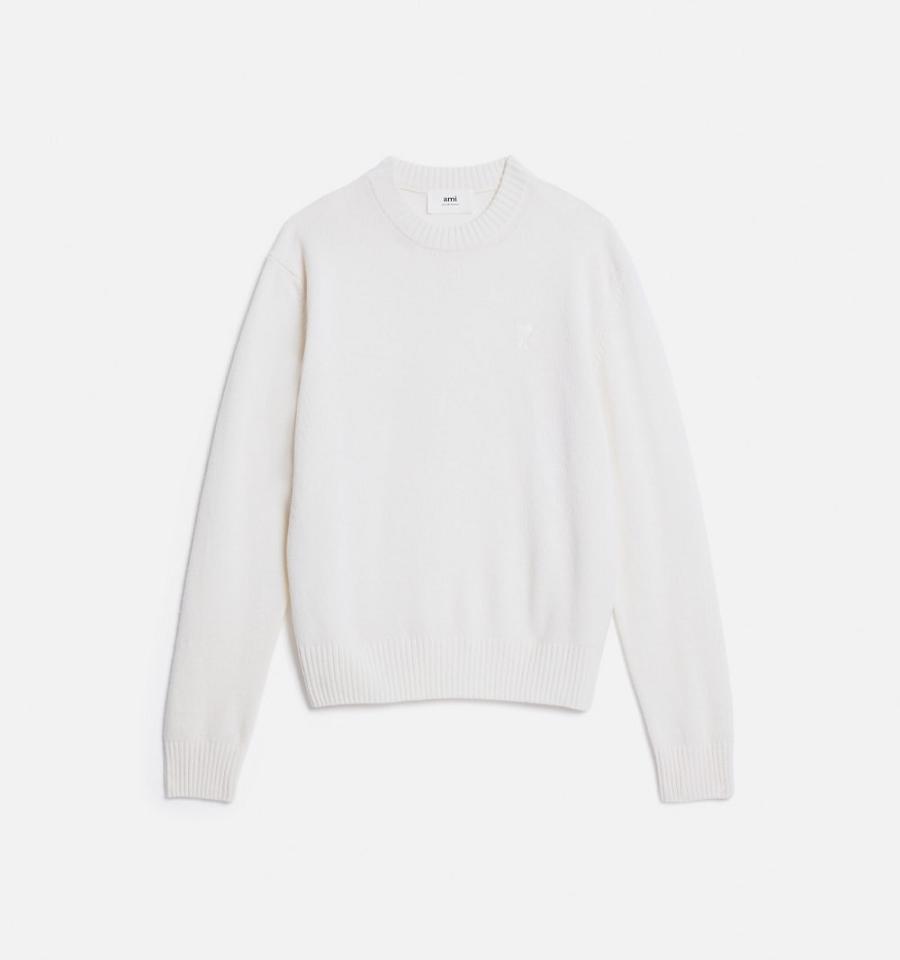 White Ami Paris Tonal Ami de Coeur Crewneck Sweaters | ami_IE441