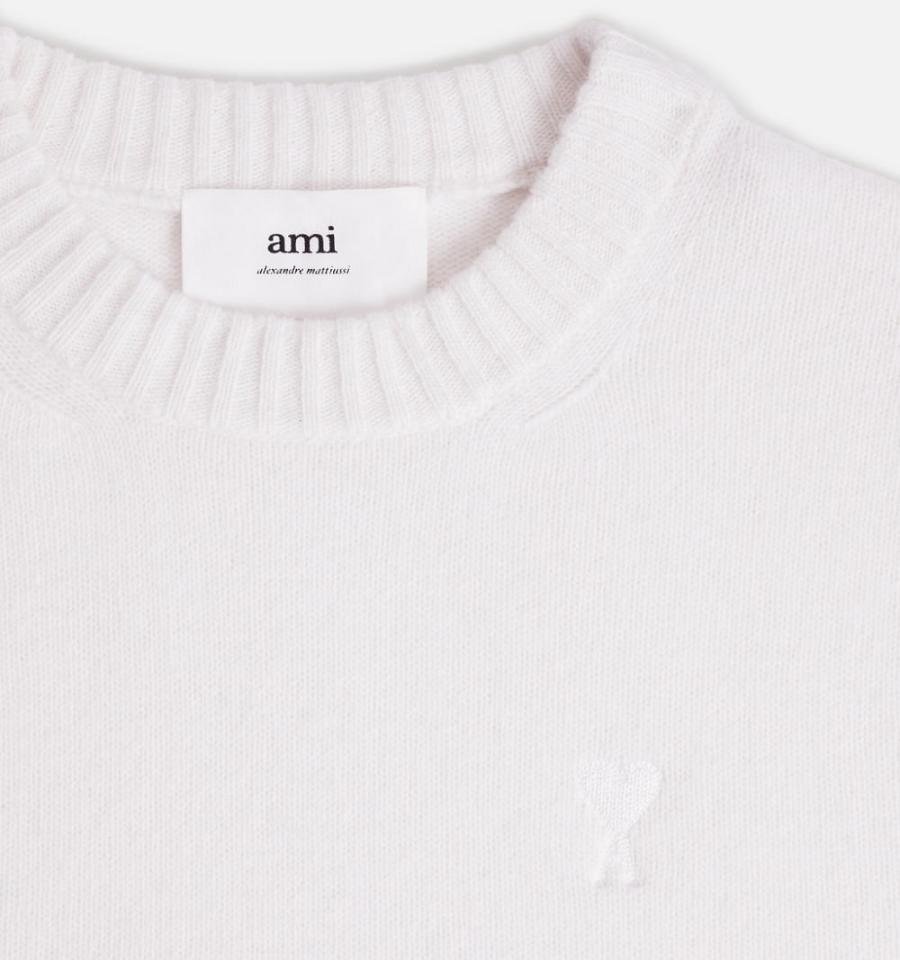 White Ami Paris Tonal Ami de Coeur Sweaters | ami_IE164