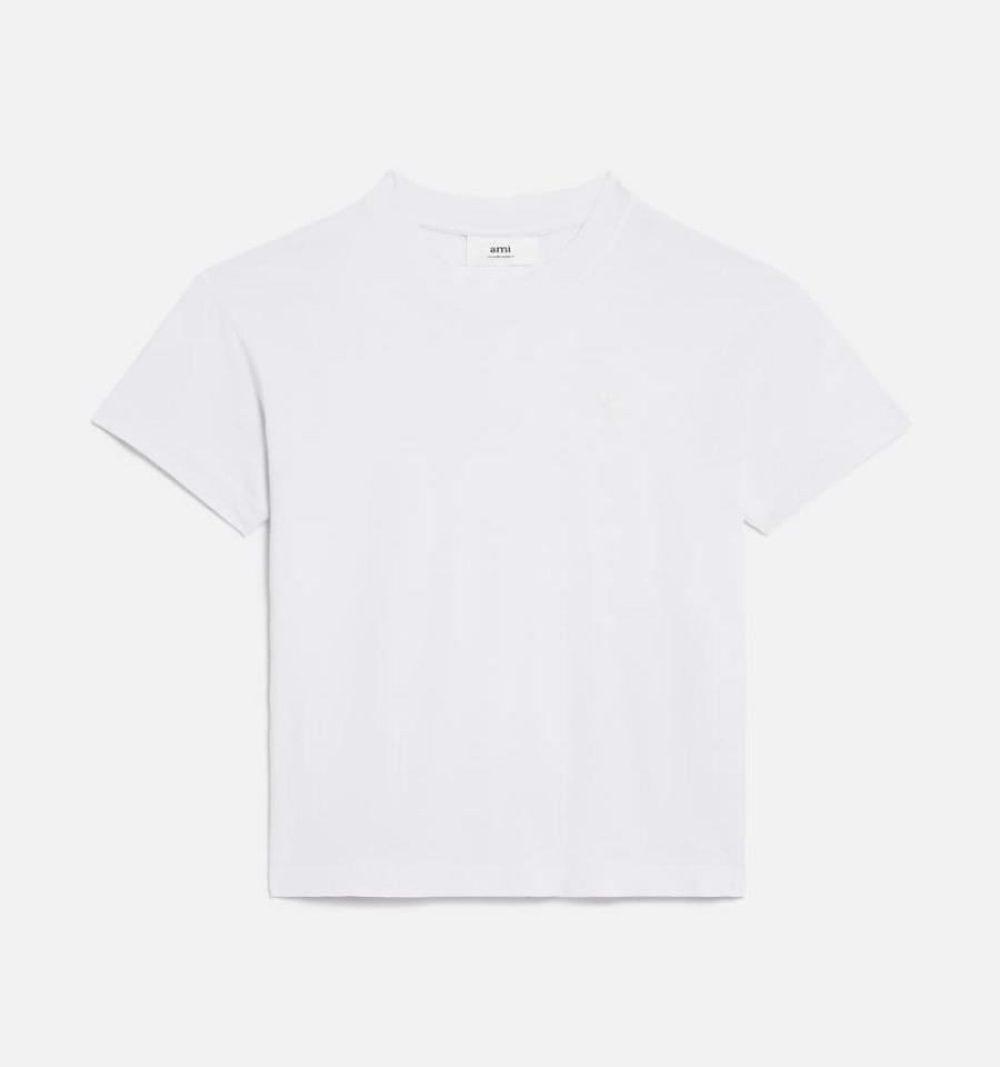 White Ami Paris Tonal Ami de Coeur T Shirts | ami_IE406