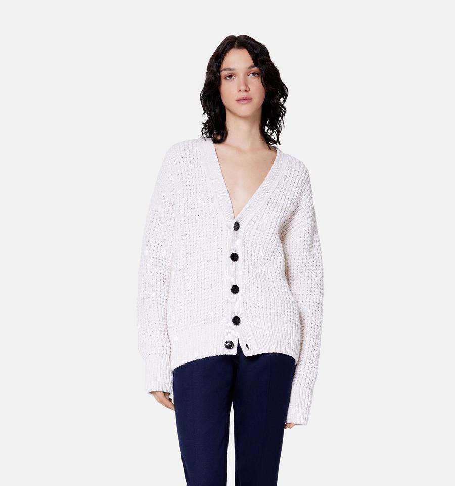 White Ami Paris Waffle Knit Cardigans | ami_IE150