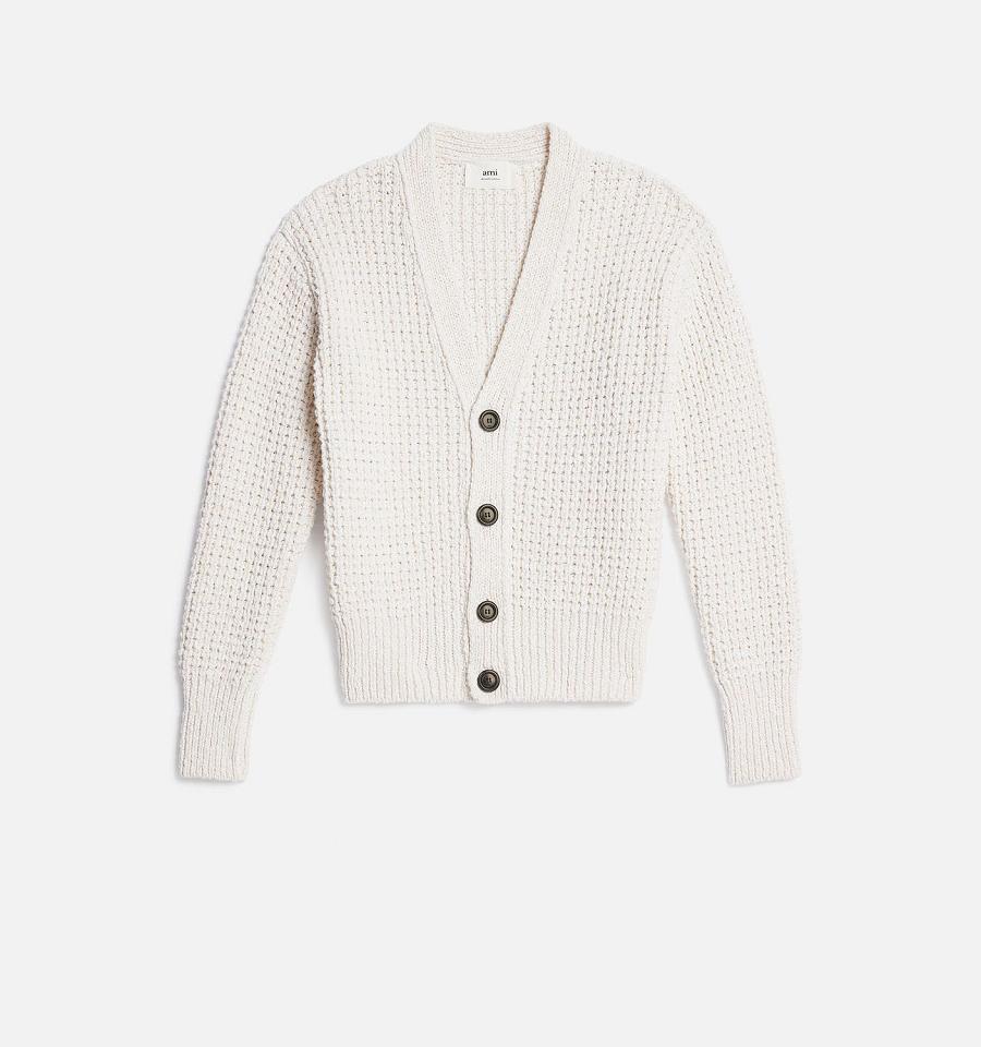 White Ami Paris Waffle Knit Cardigans | ami_IE150