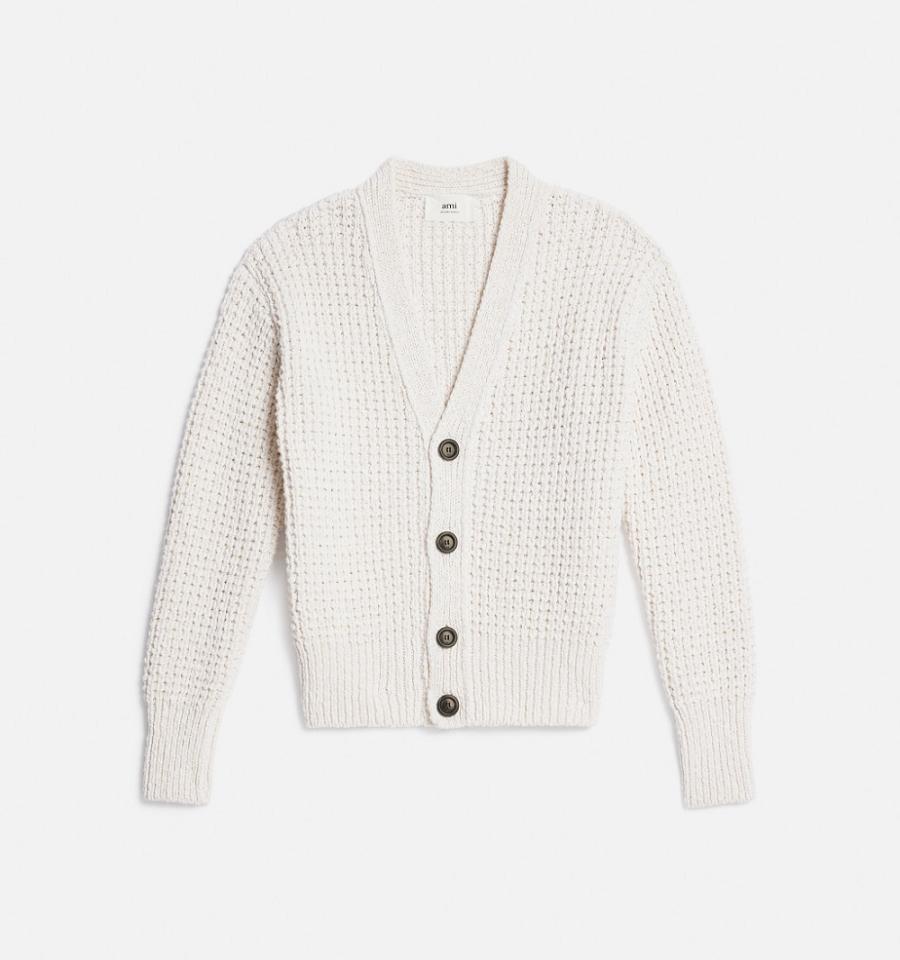 White Ami Paris Waffle Knit Cardigans | ami_IE570