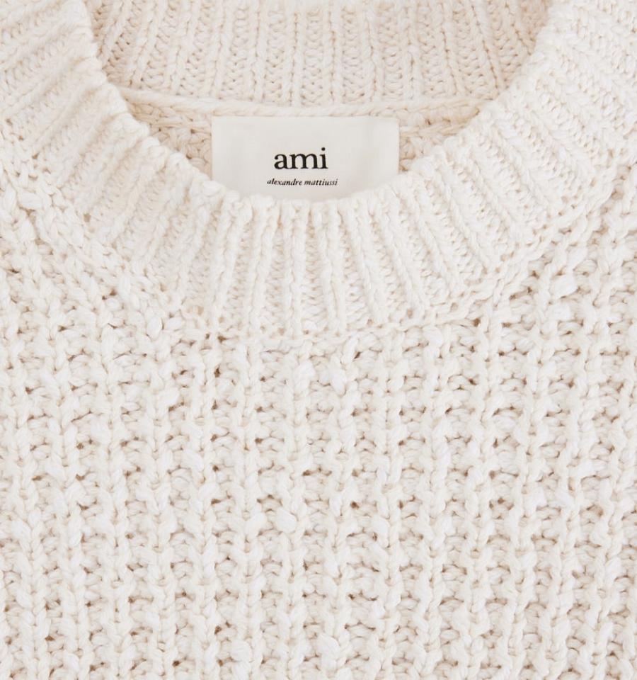 White Ami Paris Waffle Knit Sweaters | ami_IE381