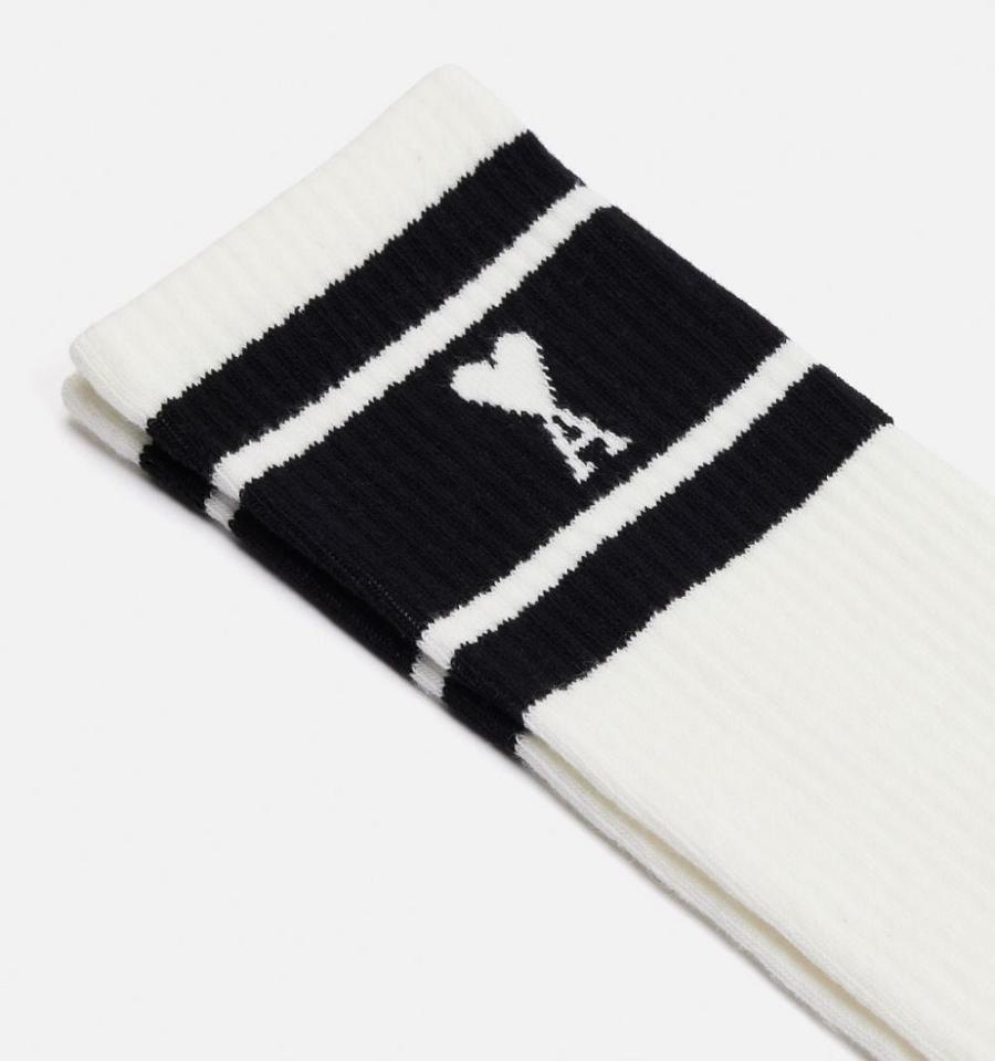 White / Black Ami Paris Ami de Coeur Striped Socks | ami_IE322